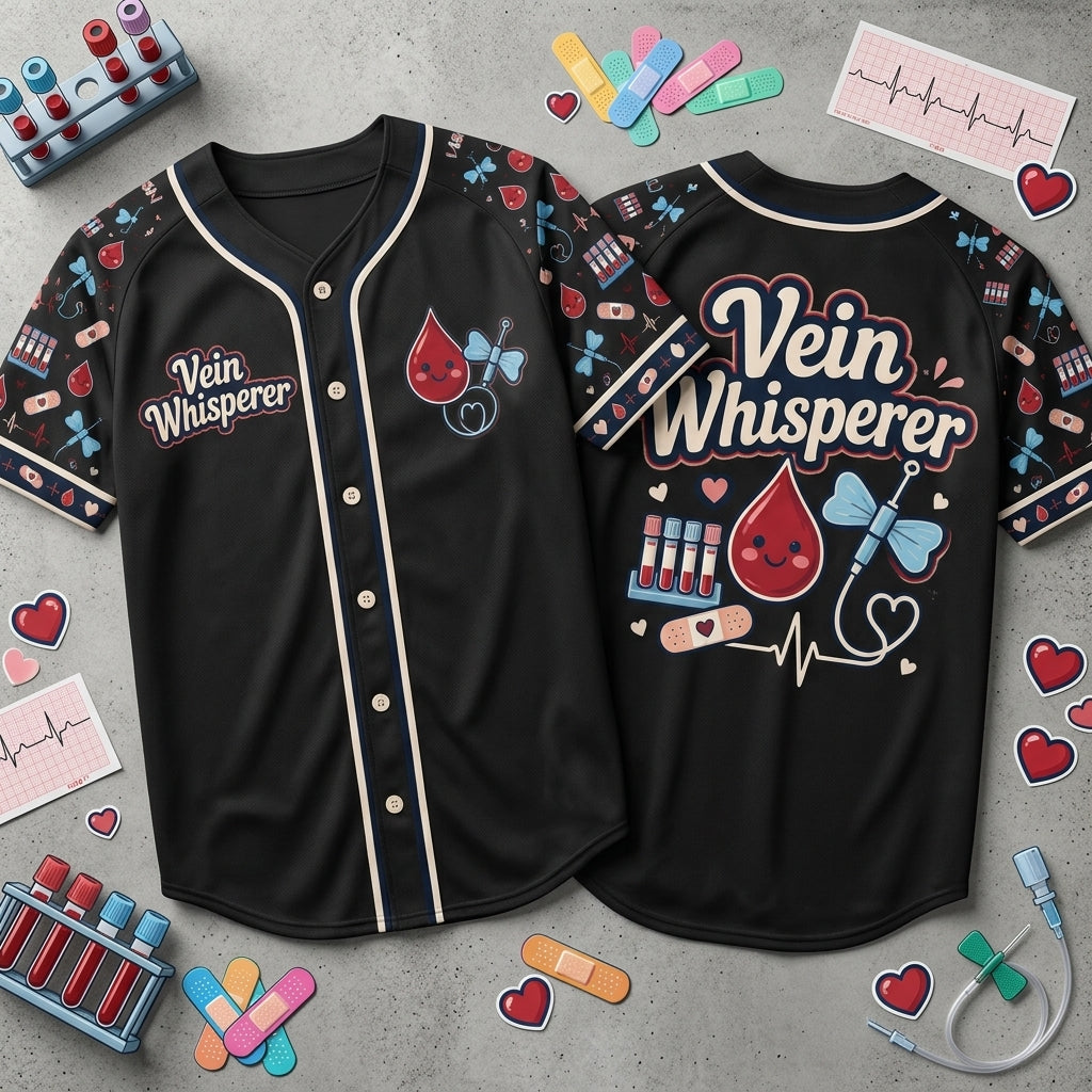 Vein Whisperer Phlebotomist Baseball Jersey - Cute Medical Professional Gift - mockup 1