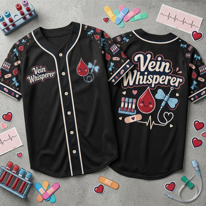 Vein Whisperer Phlebotomist Baseball Jersey - Cute Medical Professional Gift - mockup 1