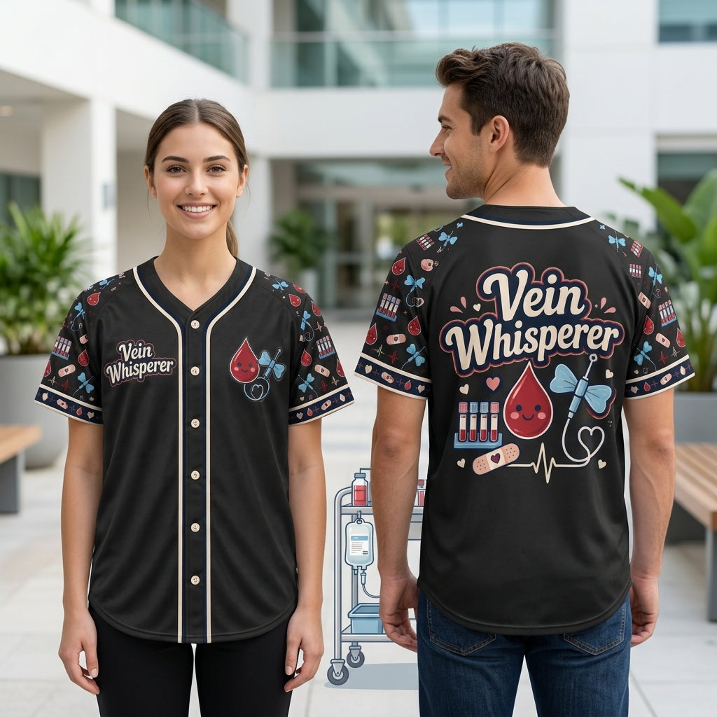 Vein Whisperer Phlebotomist Baseball Jersey - Cute Medical Professional Gift - mockup 2