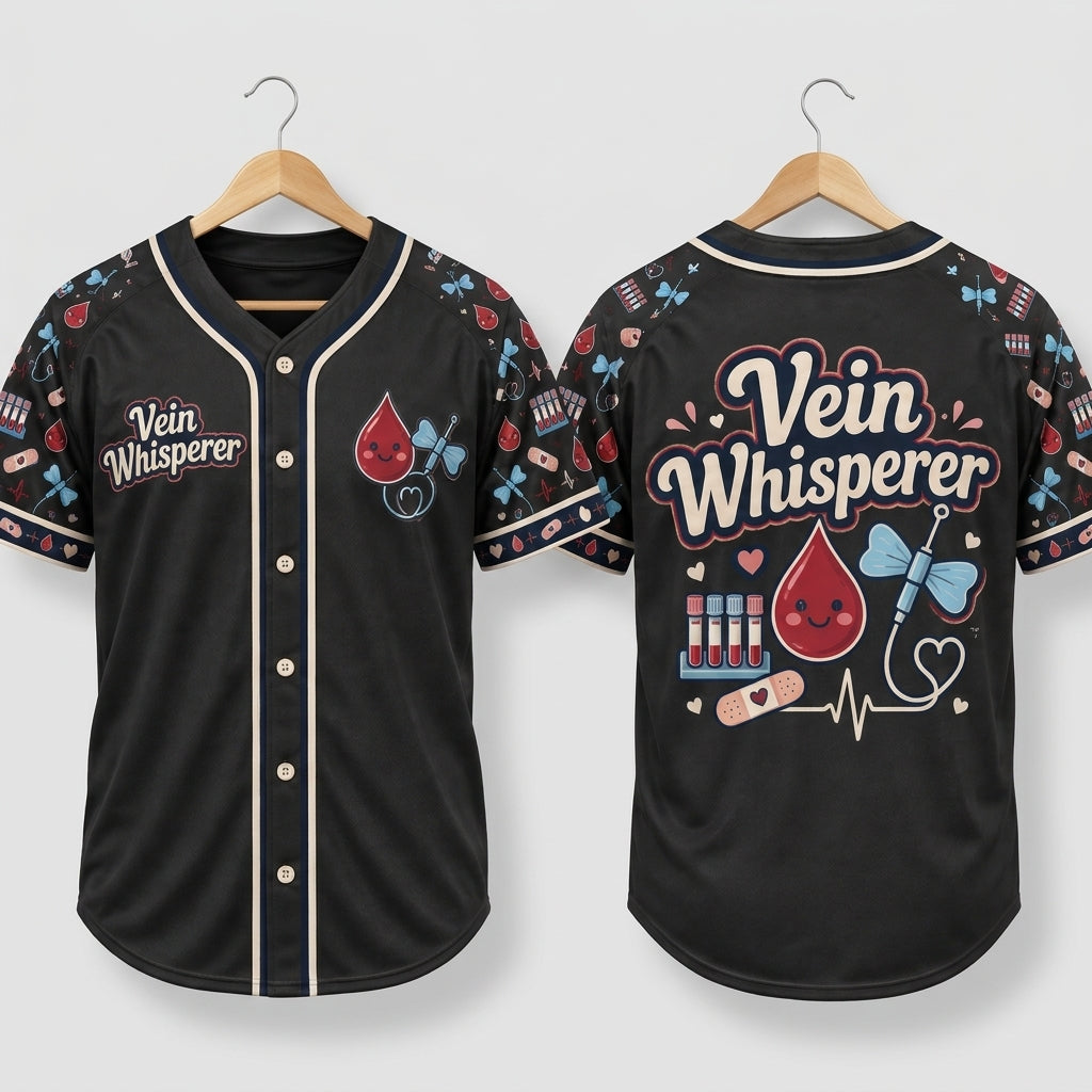 Vein Whisperer Phlebotomist Baseball Jersey - Cute Medical Professional Gift - mockup 3