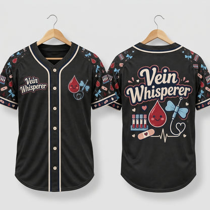 Vein Whisperer Phlebotomist Baseball Jersey - Cute Medical Professional Gift - mockup 3