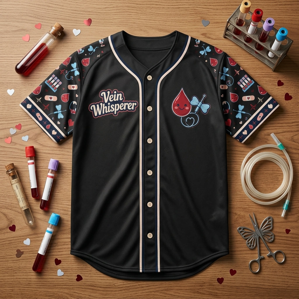 Vein Whisperer Phlebotomist Baseball Jersey - Cute Medical Professional Gift - mockup 4