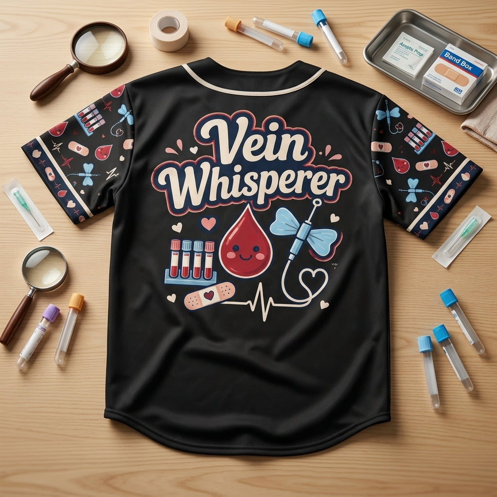 Vein Whisperer Phlebotomist Baseball Jersey - Cute Medical Professional Gift - mockup 5