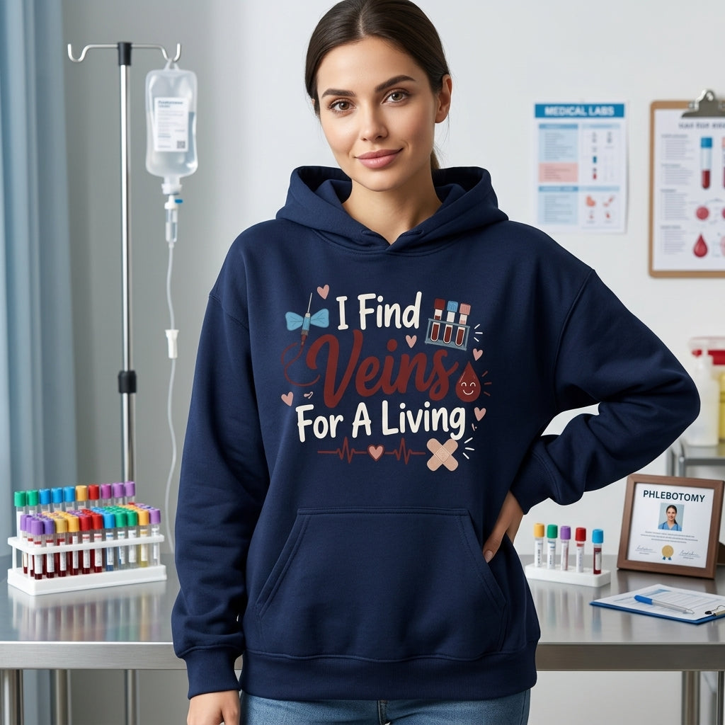I Find Veins For A Living Phlebotomist T-shirt Sweatshirt Hoodie – Medical Professional Gift - mockup 4