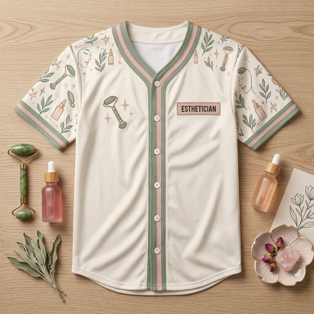 Licensed to Glow Esthetician Baseball Jersey - Skincare Professional & Spa Uniform - mockup 4