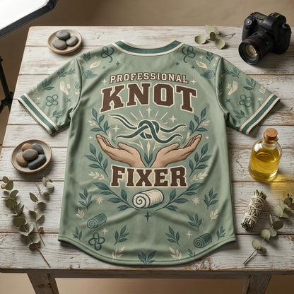 Professional Knot Fixer Massage Therapist Baseball Jersey - Sage Green Athletic Shirt - mockup 5