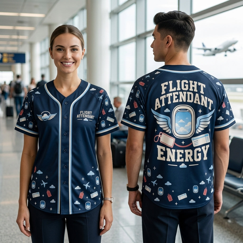 Flight Attendant Energy Navy Blue Aviation Baseball Jersey – Travel Crew Gift - mockup 2