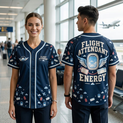 Flight Attendant Energy Navy Blue Aviation Baseball Jersey – Travel Crew Gift - mockup 2