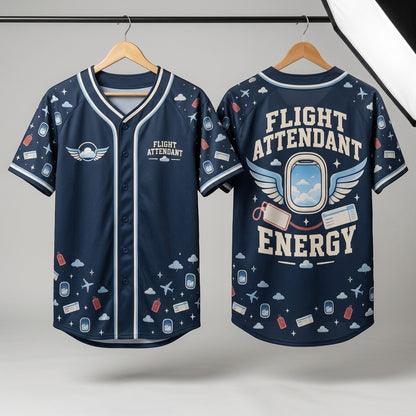 Flight Attendant Energy Navy Blue Aviation Baseball Jersey – Travel Crew Gift - mockup 3