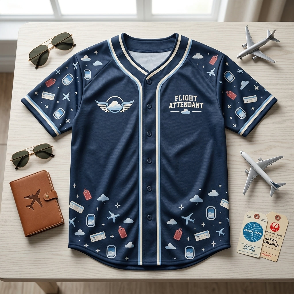 Flight Attendant Energy Navy Blue Aviation Baseball Jersey – Travel Crew Gift - mockup 4