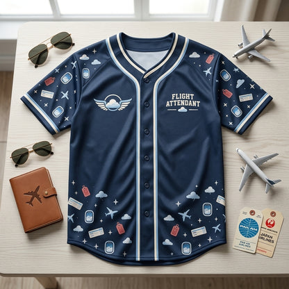 Flight Attendant Energy Navy Blue Aviation Baseball Jersey – Travel Crew Gift - mockup 4