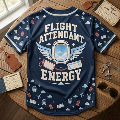 Flight Attendant Energy Navy Blue Aviation Baseball Jersey – Travel Crew Gift - mockup 5