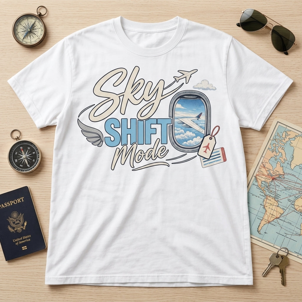 Sky Shift Mode Flight Attendant T-shirt Sweatshirt Hoodie – Aviation Crew Gift - mockup 2