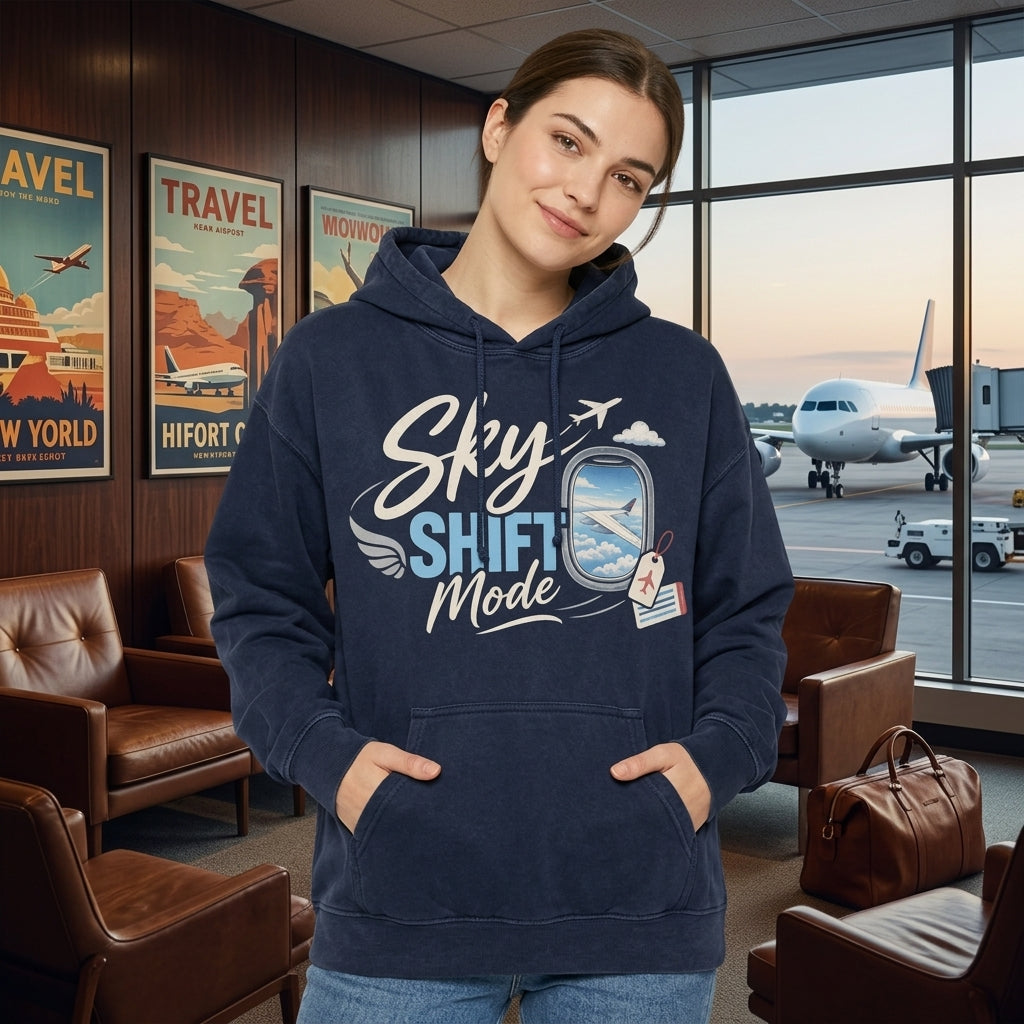 Sky Shift Mode Flight Attendant T-shirt Sweatshirt Hoodie – Aviation Crew Gift - mockup 4
