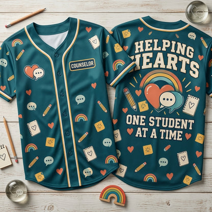 School Counselor Helping Hearts All-Over Print Baseball Jersey for Educators - mockup 1