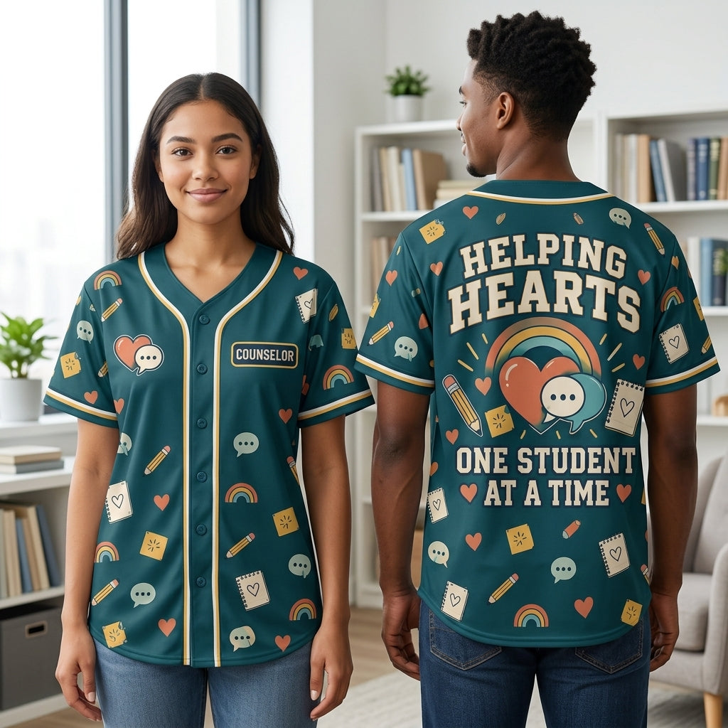 School Counselor Helping Hearts All-Over Print Baseball Jersey for Educators - mockup 2