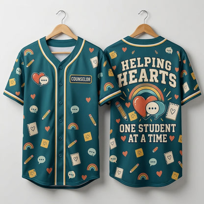 School Counselor Helping Hearts All-Over Print Baseball Jersey for Educators - mockup 3