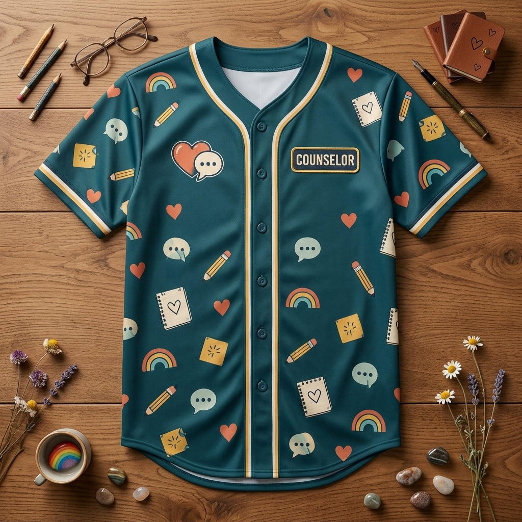 School Counselor Helping Hearts All-Over Print Baseball Jersey for Educators - mockup 4