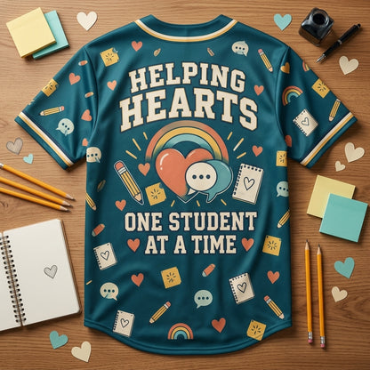 School Counselor Helping Hearts All-Over Print Baseball Jersey for Educators - mockup 5