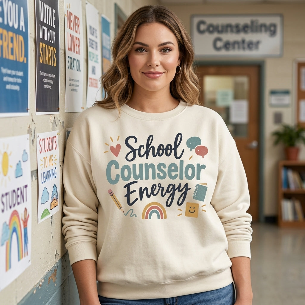 School Counselor Energy T-shirt Sweatshirt Hoodie - Retro Educator Gift - mockup 3