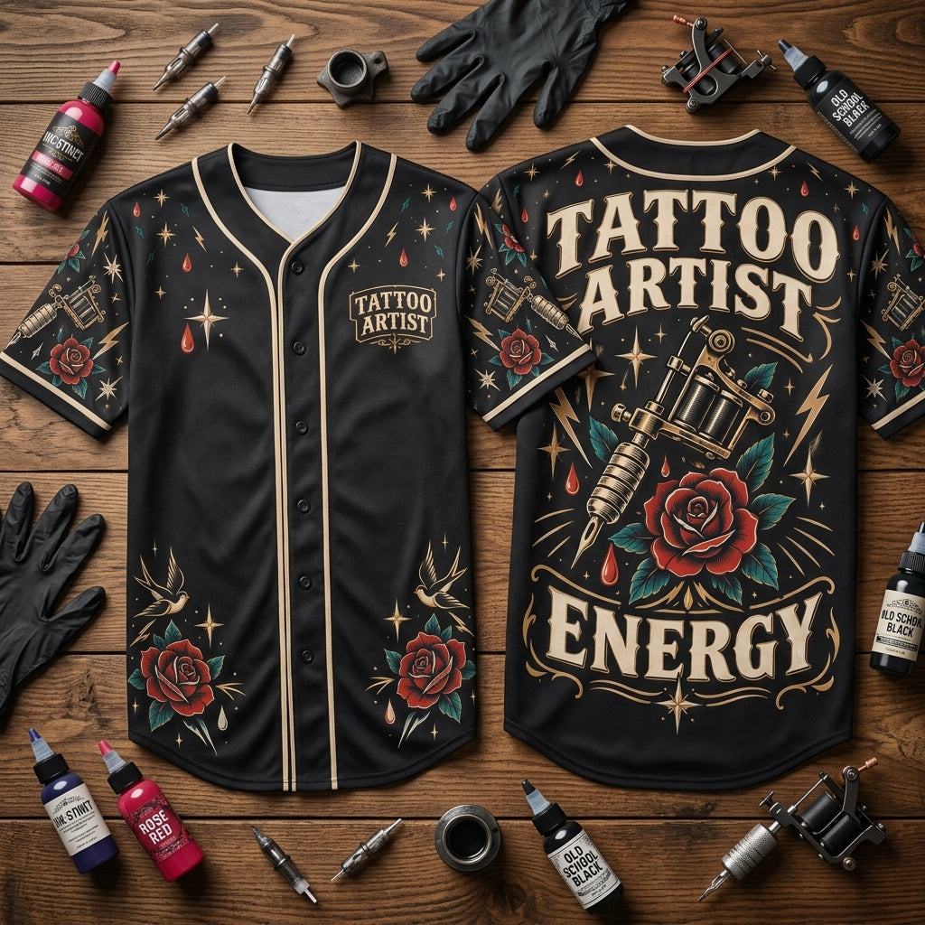 Tattoo Artist Energy Old School Ink Graphic Baseball Jersey – Professional Artist Apparel - mockup 1