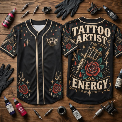 Tattoo Artist Energy Old School Ink Graphic Baseball Jersey – Professional Artist Apparel - mockup 1