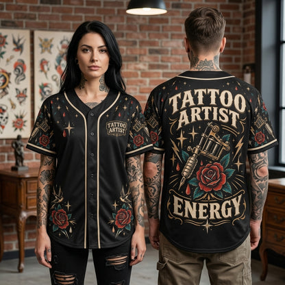 Tattoo Artist Energy Old School Ink Graphic Baseball Jersey – Professional Artist Apparel - mockup 2
