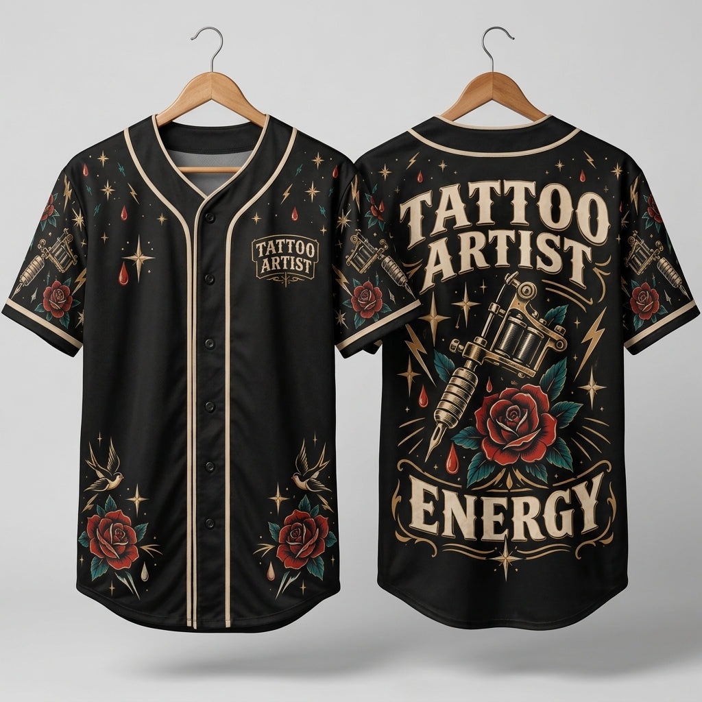 Tattoo Artist Energy Old School Ink Graphic Baseball Jersey – Professional Artist Apparel - mockup 3