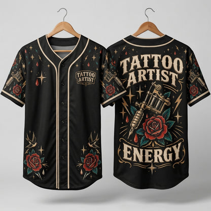 Tattoo Artist Energy Old School Ink Graphic Baseball Jersey – Professional Artist Apparel - mockup 3