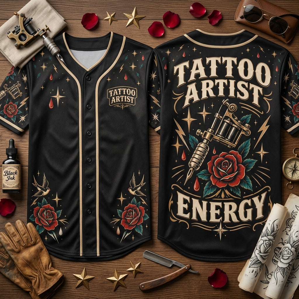 Tattoo Artist Energy Old School Ink Graphic Baseball Jersey – Professional Artist Apparel - mockup 4