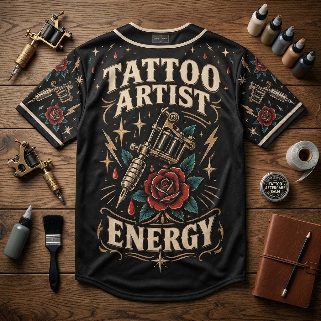 Tattoo Artist Energy Old School Ink Graphic Baseball Jersey – Professional Artist Apparel - mockup 5