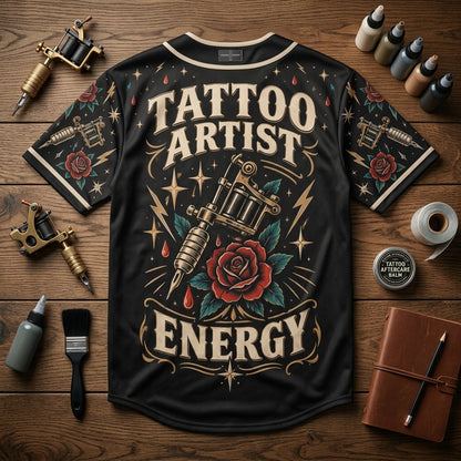 Tattoo Artist Energy Old School Ink Graphic Baseball Jersey – Professional Artist Apparel - mockup 5