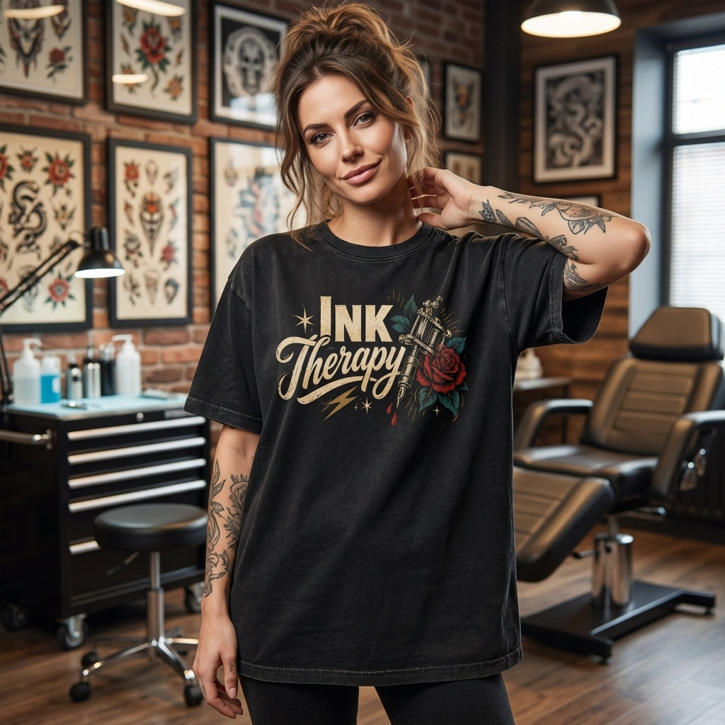 Ink Therapy Tattoo Artist T-shirt Sweatshirt Hoodie - Vintage Tattoo Machine Gift - mockup 1