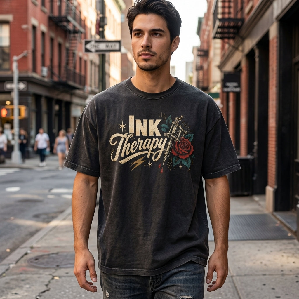 Ink Therapy Tattoo Artist T-shirt Sweatshirt Hoodie - Vintage Tattoo Machine Gift - mockup 5