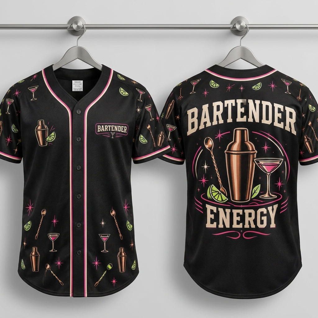 Bartender Energy Cocktail Pattern Baseball Jersey – Professional Mixologist Gift - mockup 3