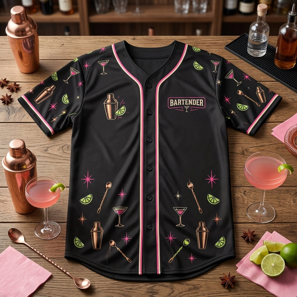 Bartender Energy Cocktail Pattern Baseball Jersey – Professional Mixologist Gift - mockup 4