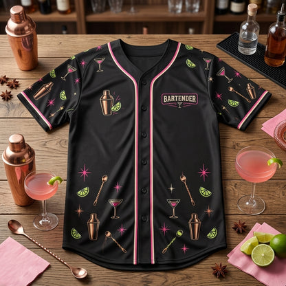 Bartender Energy Cocktail Pattern Baseball Jersey – Professional Mixologist Gift - mockup 4