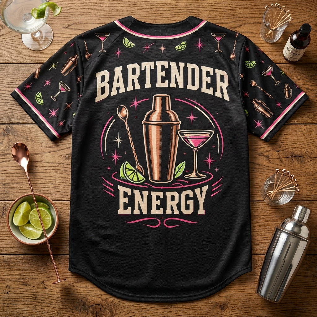 Bartender Energy Cocktail Pattern Baseball Jersey – Professional Mixologist Gift - mockup 5