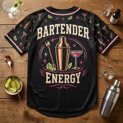 Bartender Energy Cocktail Pattern Baseball Jersey – Professional Mixologist Gift - mockup 5