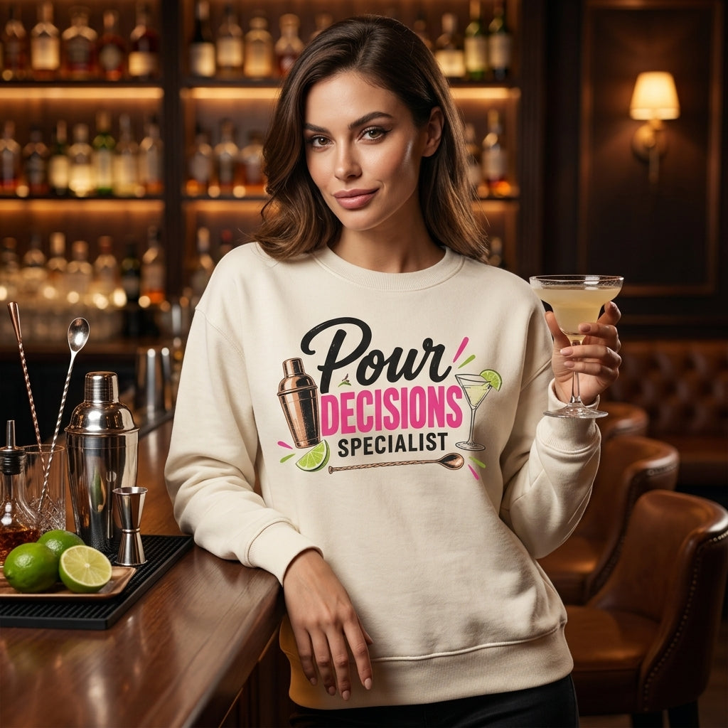 Pour Decisions Specialist Bartender T-shirt Sweatshirt Hoodie – Funny Cocktail Gift - mockup 3
