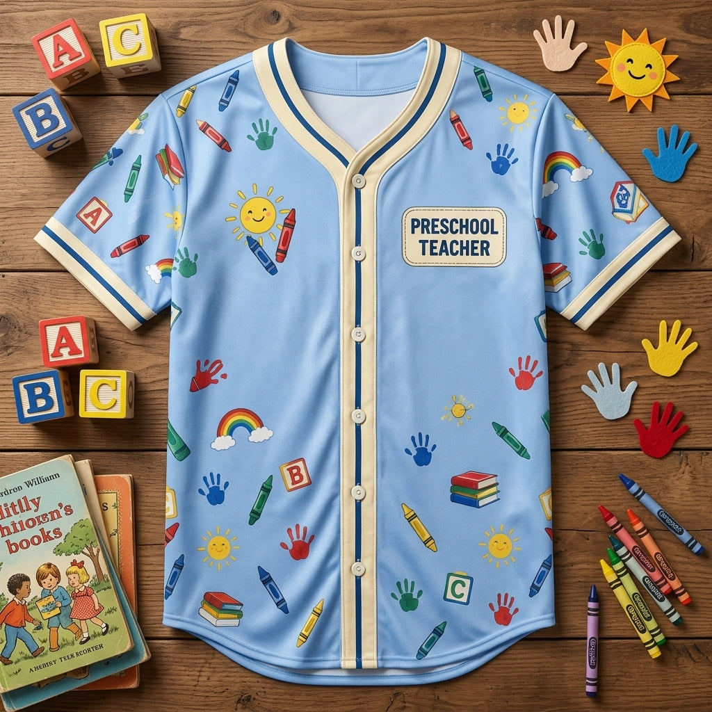 Preschool Teacher Tiny Humans Big Feelings Baseball Jersey - Cute Educator Gift - mockup 4