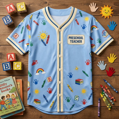 Preschool Teacher Tiny Humans Big Feelings Baseball Jersey - Cute Educator Gift - mockup 4