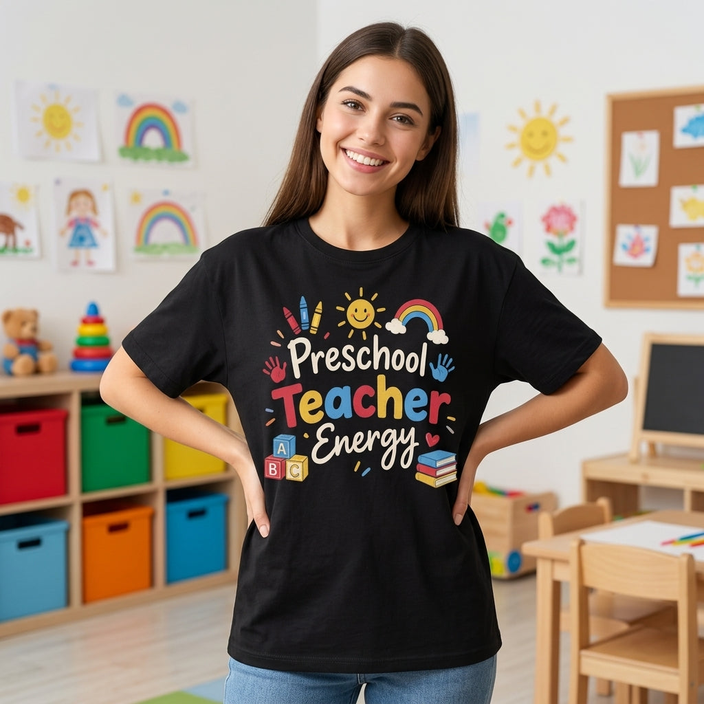 Preschool Teacher Energy Graphic T-shirt Sweatshirt Hoodie - Fun Back to School Gift - mockup 1