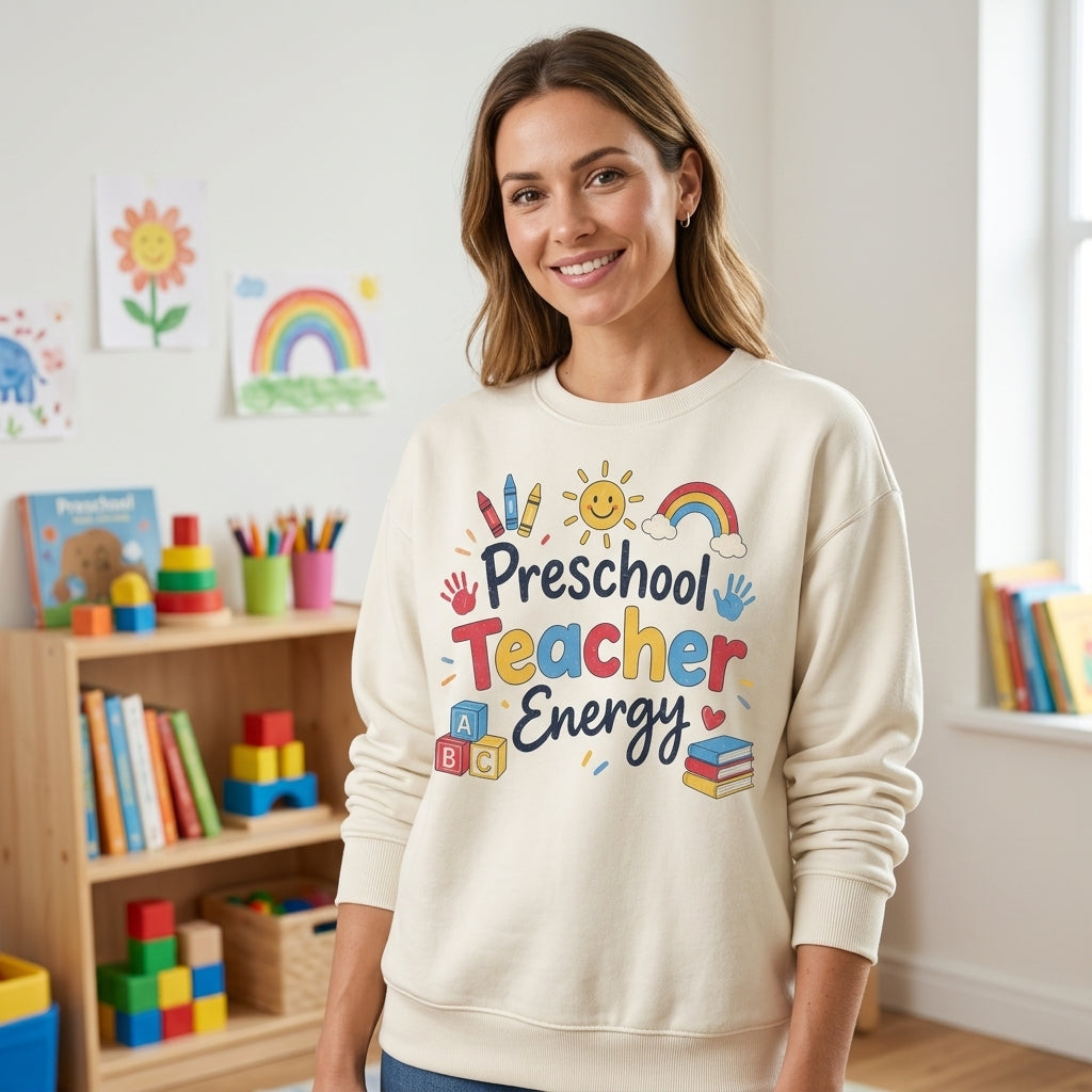 Preschool Teacher Energy Graphic T-shirt Sweatshirt Hoodie - Fun Back to School Gift - mockup 2
