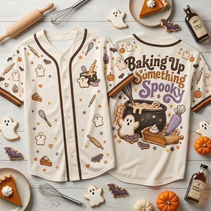 Halloween Baker Baking Up Something Spooky Baseball Jersey - mockup 1