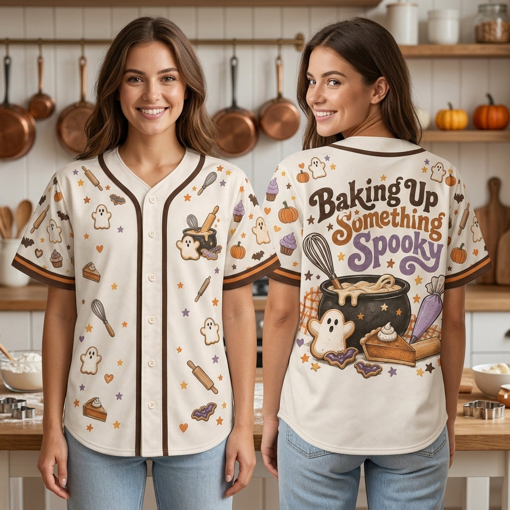 Halloween Baker Baking Up Something Spooky Baseball Jersey - mockup 2