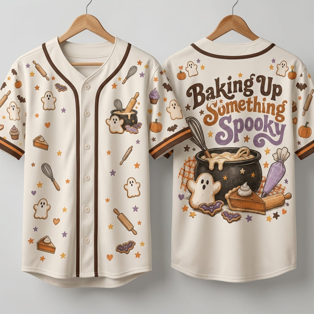 Halloween Baker Baking Up Something Spooky Baseball Jersey - mockup 3