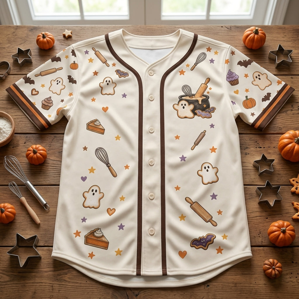 Halloween Baker Baking Up Something Spooky Baseball Jersey - mockup 4