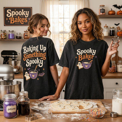 Retro Baking Up Something Spooky Halloween Baker T-shirt Sweatshirt Hoodie - mockup 1
