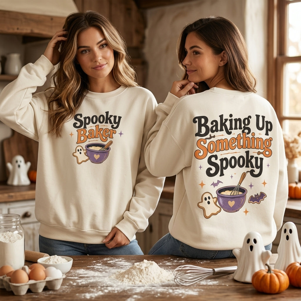 Retro Baking Up Something Spooky Halloween Baker T-shirt Sweatshirt Hoodie - mockup 3